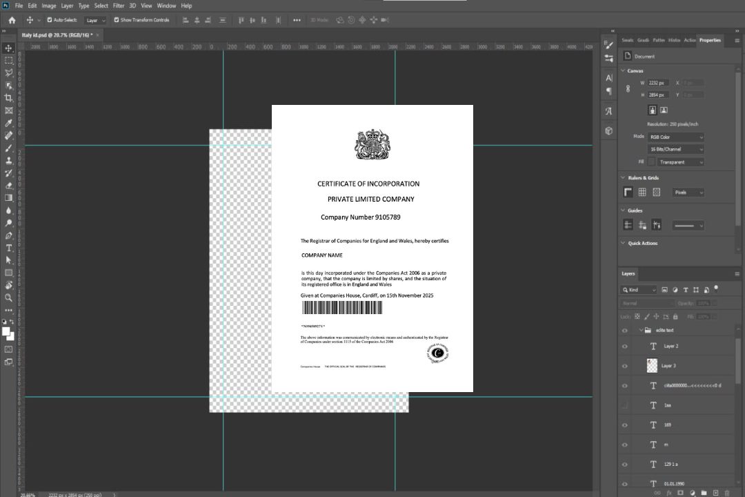 Certificat britannique de constitution d'une société à responsabilité limitée, modèle Word et PDF, version 2 template
